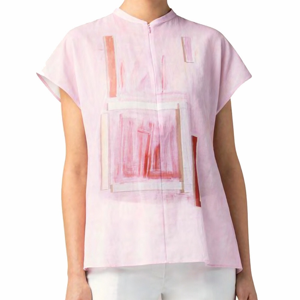 Akris Ohayo Print Zip Top Blouse Cotton Pink Stripe Geometric Geo Imi Knoebel 6